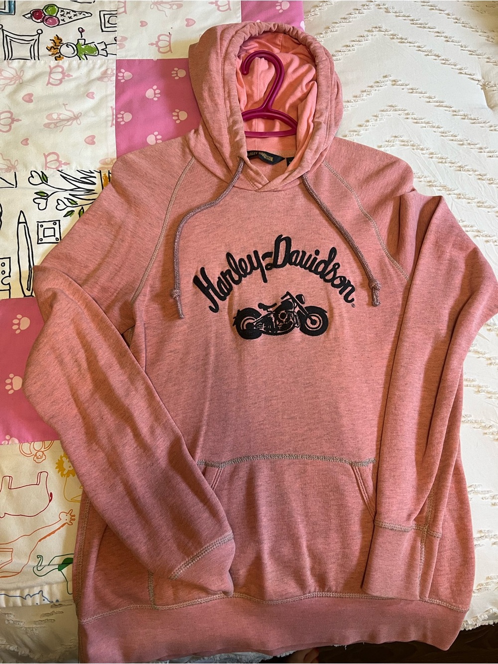 Harley-Davidson Ladies Orange/Pink Hooded Pullover Sweatshirt